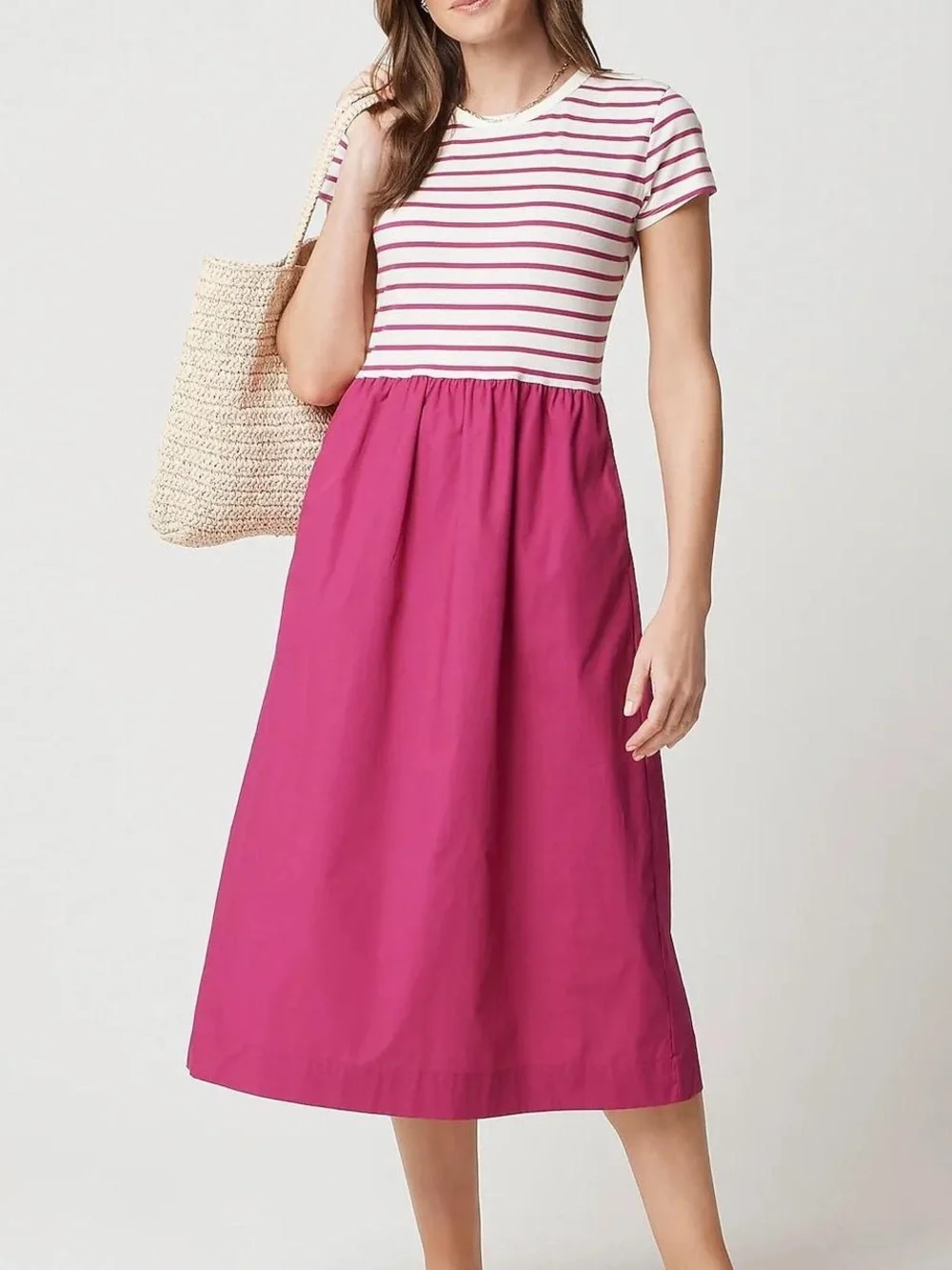 J. Crew Bright Fuchsia Tie-Waist Midi Skirt